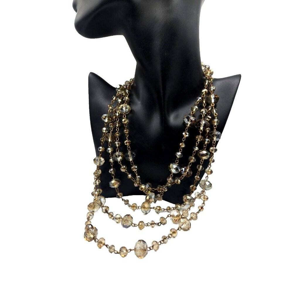 Beautiful champagne color 5 strand faceted beaded necklace signed Aldo